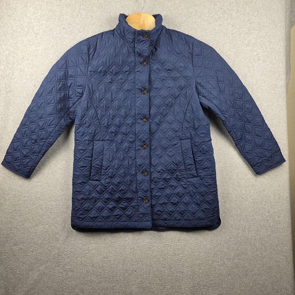 Lands' End Coat Womens Size Large Blue Quilted Primaloft Insulated Winter Long
